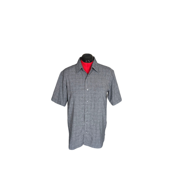 Haggar gray patterned button down short sleeve shirt, size medium - Picture 1 of 4